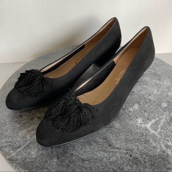 Salvatore Ferragamo Vintage Black Suede Tassel Heels - Picture 1 of 11